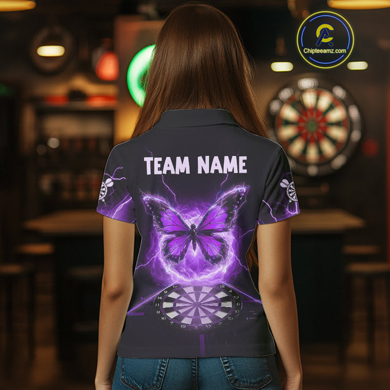 Lightning Butterfly Dartboard Custom Purple Women Polo Dart Shirt Funny Dart Jerseys NYN1763