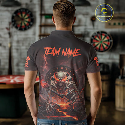 Lightning Orange Skeleton Dartboard Custom Mens Polo Dart Shirt Gifts For Dart Players NYN1764
