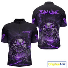 Load image into Gallery viewer, Lightning Purple Skeleton Dartboard Custom Mens Quarter-Zip Dart Shirt Gifts For Dart Players NYN1765