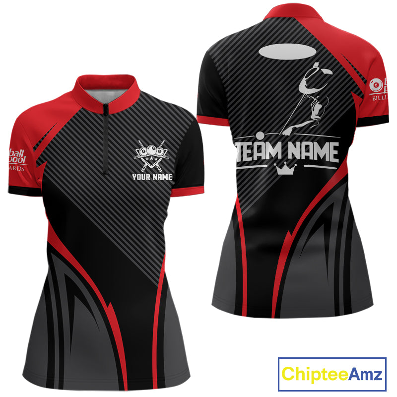 Black And Red Human Play Pool 8 Ball Women's Billiard Shirt Custom Billiard Team League Attire NYN2556