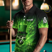 Load image into Gallery viewer, Flaming Shamrock Skull Pool 8 Ball Men Billiard Shirt Custom St Patrick's Day Billiard Team Attire NYN2561