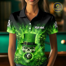 Load image into Gallery viewer, Flaming Shamrock Skull Pool 8 Ball Women's Billiard Shirt Custom St Patrick's Day Billiard Team Attire NYN2561