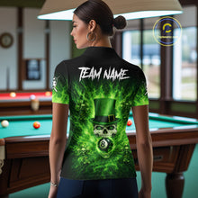 Load image into Gallery viewer, Flaming Shamrock Skull Pool 8 Ball Women's Billiard Shirt Custom St Patrick's Day Billiard Team Attire NYN2561