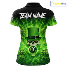 Load image into Gallery viewer, Flaming Shamrock Skull Pool 8 Ball Women's Billiard Shirt Custom St Patrick's Day Billiard Team Attire NYN2561