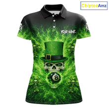 Load image into Gallery viewer, Flaming Shamrock Skull Pool 8 Ball Women's Billiard Shirt Custom St Patrick's Day Billiard Team Attire NYN2561