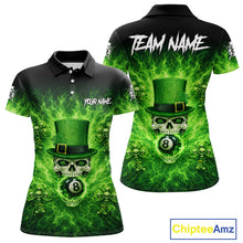 Load image into Gallery viewer, Flaming Shamrock Skull Pool 8 Ball Women's Billiard Shirt Custom St Patrick's Day Billiard Team Attire NYN2561