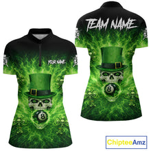 Load image into Gallery viewer, Flaming Shamrock Skull Pool 8 Ball Women's Billiard Shirt Custom St Patrick's Day Billiard Team Attire NYN2561