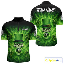 Load image into Gallery viewer, Flaming Shamrock Skull Pool 8 Ball Men Billiard Shirt Custom St Patrick's Day Billiard Team Attire NYN2561