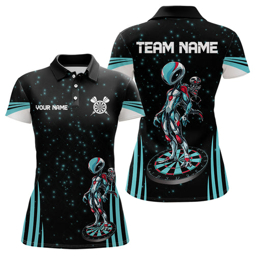 Custom Turquoise Alien And Dartboards Dart Shirts For Women, Dart Jerseys NYN0027