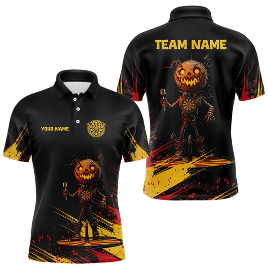 Custom Black-Yellow Pumpkins Funny Halloween Dart Shirts For Men Dart Tournament Jerseys NYN0030