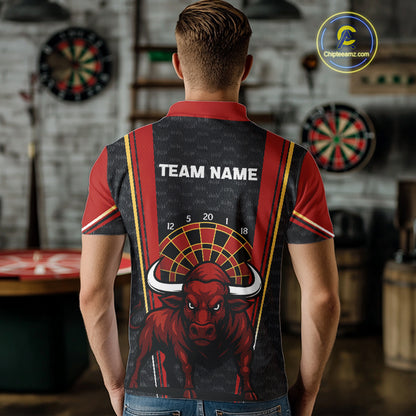 Red Powerful Bull Darts Dartboard Shirt For Men - Custom Team & Player Name NYN0359