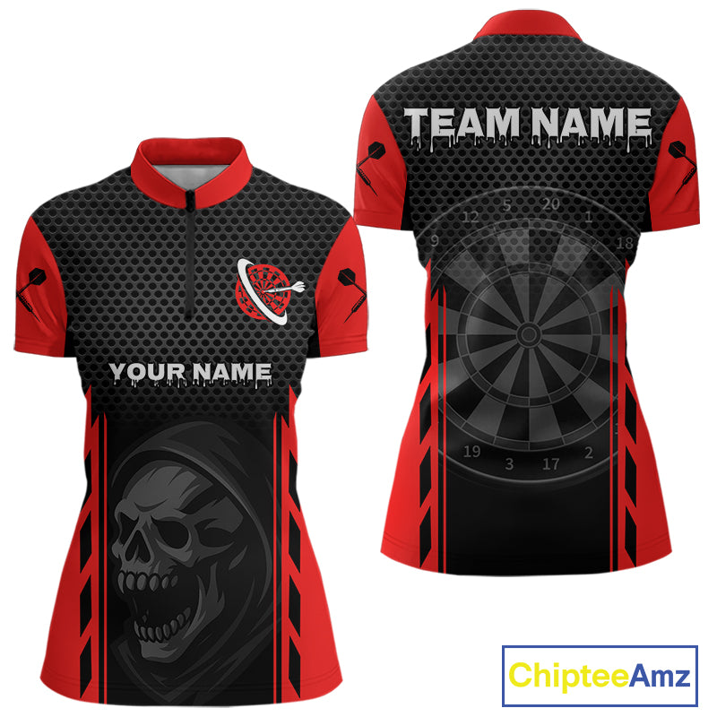 Black & Red Grim Reaper Dartboard Darts Shirt For Women Custom Team Name NYN0365