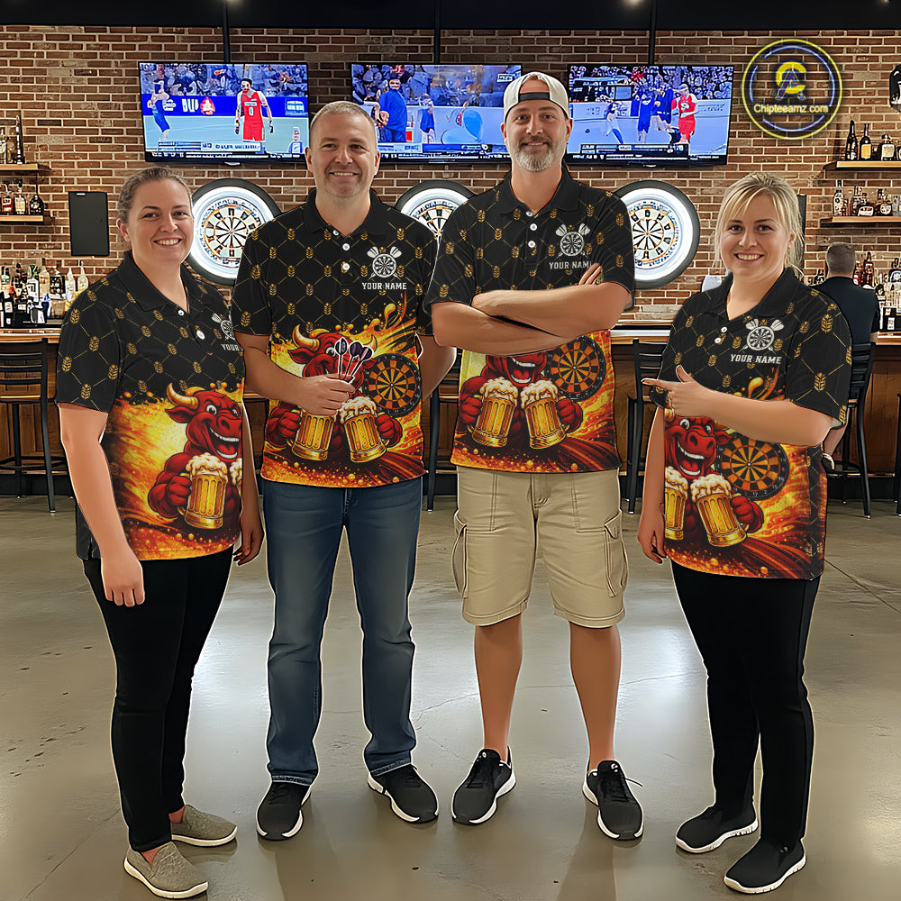 Bull & Cheer Beers Dartboard Custom Funny Darts Quarter-Zip Shirts Women Dart Team Jerseys | Black NYN2272