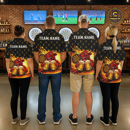 Bull & Cheer Beers Dartboard Custom Funny Darts Quarter-Zip Shirts Women Dart Team Jerseys | Black NYN2272