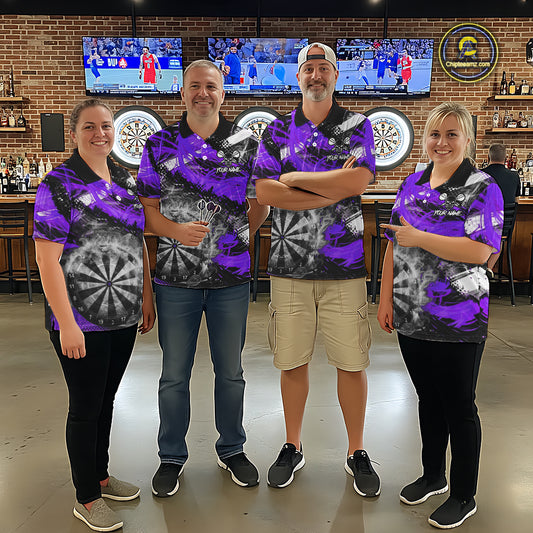 Purple & Grey Smokes Dartboard Custom Men Darts Quarter-Zip Shirts Grunge Dart League Jerseys NYN2278
