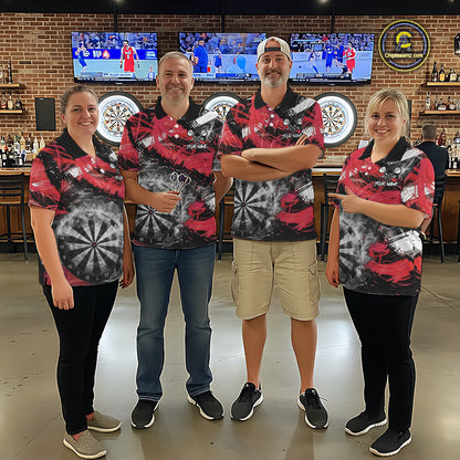 Red & Grey Smokes Dartboard Custom Men Darts Polo Shirts Grunge Dart League Jerseys NYN2279