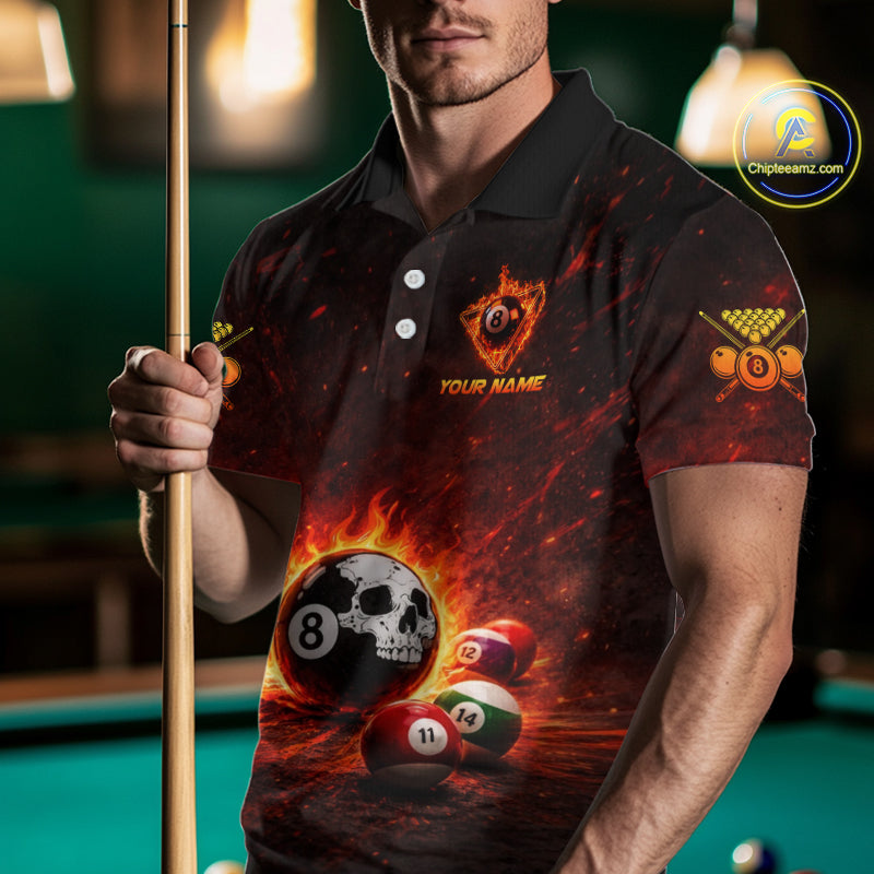 Fire Flame Grunge Pool Ball 3D Billiard Shirt For Men Personalized Skull 8 Ball Billiard Gifts NYN2568