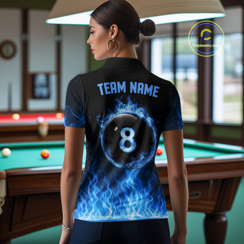 Custom Blue Flaming Pool 8 Ball Billiard Shirt For Men Personalized 3D Ball Billiard Attire Gifts NYN2570
