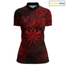 Load image into Gallery viewer, Red Grunge Roses Heart Dartboard Women Darts Valentine Shirt Custom Dart Quarter-Zip Couple Gifts NYN2573