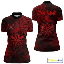 Load image into Gallery viewer, Red Grunge Roses Heart Dartboard Women Darts Valentine Shirt Custom Dart Quarter-Zip Couple Gifts NYN2573