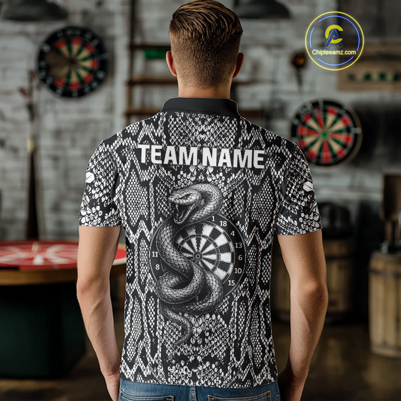 Grey Snake & Reptile Skin With Striking Dartboard Darts Shirt For Men - Custom Team Name NYN0374