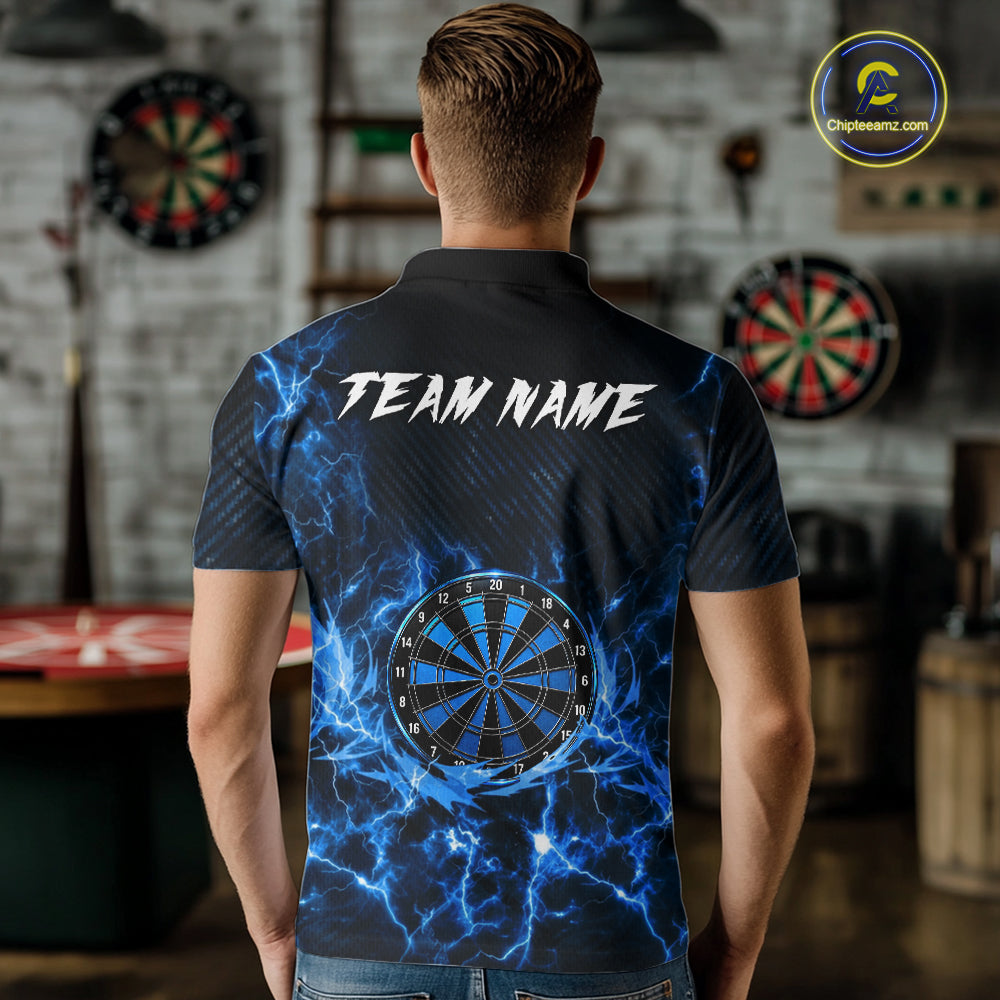 Custom Thunder Lightning Dartboard Men Dart Polo & 1/4-Zip Shirt, Gifts For Dart Players | Blue NYN3337