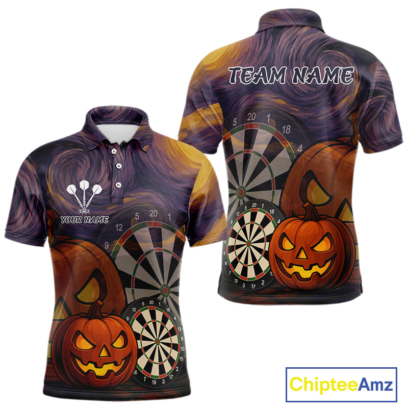 Pumpkin Dartboard 3D Custom Halloween Funny Darts Polo Jerseys For Men, Darts Shirt NYN0831