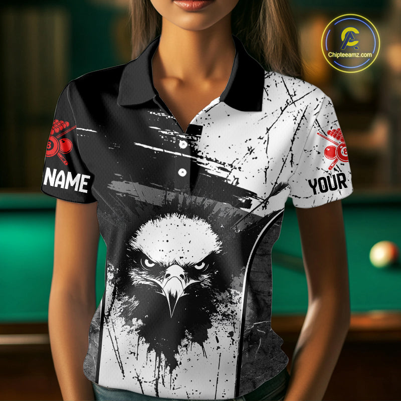 Red Grunge Skull 8 Ball Billiard Shirts For Women Custom Name Pool Billiard Team Jerseys NYN2288