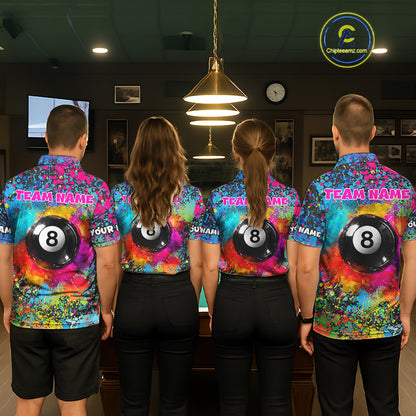 Colorful Splatter 8 Ball Pool Billiard Shirts For Women Custom Name Billiard Team Jerseys NYN2294