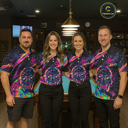 Holographic Skull 8 Ball Billiard Shirts For Men Custom Colorful Billiard Team Jerseys NYN2295