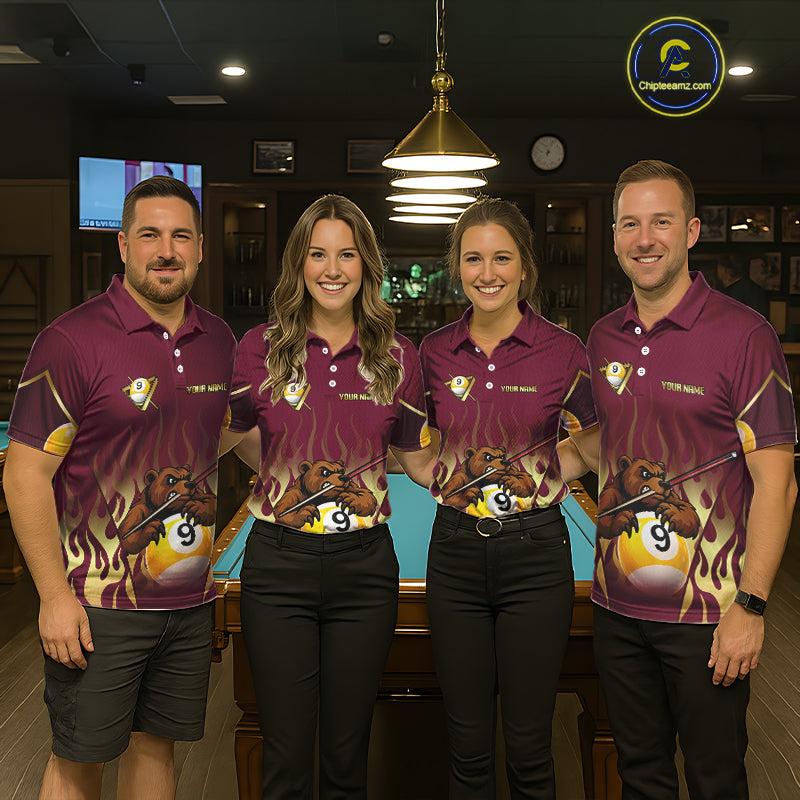Bear & Pool 9 Ball Funny Billiard Shirts For Men Custom Name Billiard Team Jerseys NYN2296