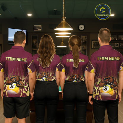 Bear & Pool 9 Ball Funny Billiard Shirts For Men Custom Name Billiard Team Jerseys NYN2296