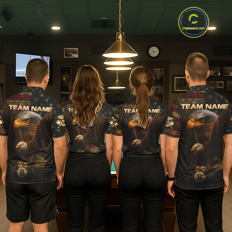 US Flag Eagle Retro Patriotic Billiard Shirts For Men Custom Pool 8 Ball Billiard Jerseys NYN2298