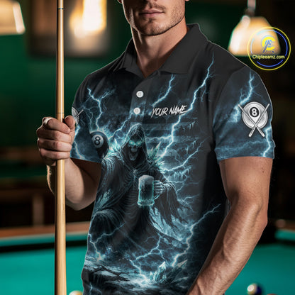 Lightning Turquoise Grim Reaper Beer 8 Ball Pool Men Billiard Shirt Personalized Billiard Team Names NYN2735