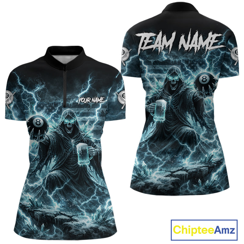 Lightning Turquoise Grim Reaper Beer 8 Ball Pool Women Billiard Shirt Personalized Billiard Team Names NYN2735