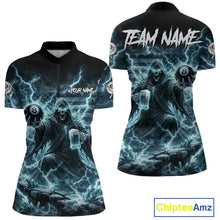 Load image into Gallery viewer, Lightning Turquoise Grim Reaper Beer 8 Ball Pool Women Billiard Shirt Personalized Billiard Team Names NYN2735