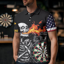 Load image into Gallery viewer, Custom US Flag Flame Skull Dartboard Dart Shirts For Men Dart Team Jerseys Personalized NYN0036