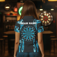 Load image into Gallery viewer, Custom Black And Turquoise Camo Deer Head Dart Shirts For Women Outfits Dart Jerseys NYN0037