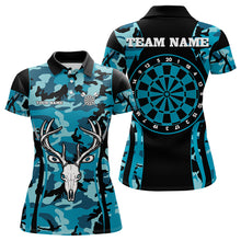 Load image into Gallery viewer, Custom Black And Turquoise Camo Deer Head Dart Shirts For Women Outfits Dart Jerseys NYN0037