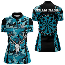 Load image into Gallery viewer, Custom Black And Turquoise Camo Deer Head Dart Shirts For Women Outfits Dart Jerseys NYN0037
