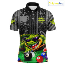 Load image into Gallery viewer, Personalized Funny Crocodile Plays Billiard Pool Shirt Custom 8 Ball Billiard Team Attire For Men NYN2953