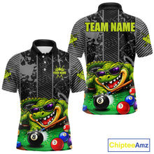 Load image into Gallery viewer, Personalized Funny Crocodile Plays Billiard Pool Shirt Custom 8 Ball Billiard Team Attire For Men NYN2953