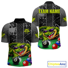 Load image into Gallery viewer, Personalized Funny Crocodile Plays Billiard Pool Shirt Custom 8 Ball Billiard Team Attire For Men NYN2953