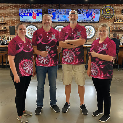 Pink Ribbon Thunder Lightning Men Dart Polo & Quarter Zip Shirt Custom Breast Cancer Darts Jersey NYN2947