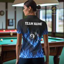 Load image into Gallery viewer, Blue Flaming Hexagon 8 Ball Billiard Pool Shirt For Women Custom Billiard Polo &amp; 1/4 Zip Team Attire NYN3161