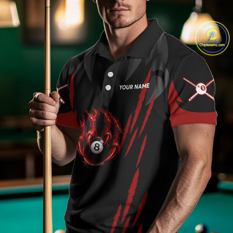 Black And Red Grunge Claws Wolf 8 Ball Pool Men Billiard Shirt Personalized Pool Balls Billiard Attire NYN2738