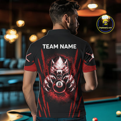 Black And Red Grunge Claws Wolf 8 Ball Pool Men Billiard Shirt Personalized Pool Balls Billiard Attire NYN2738