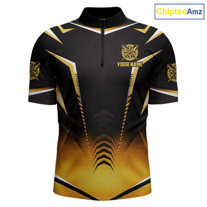 Personalized Yellow Dartboard Crown Darts Polo & 1/4-Zip Shirt For Men Dart Team Dart Jerseys NYN2956