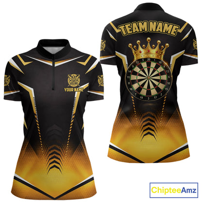 Personalized Yellow Dartboard Crown Darts Polo & 1/4-Zip Shirt For Women Dart Team Dart Jerseys NYN2956