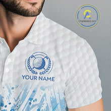 Load image into Gallery viewer, Custom Mens Golf Polo Shirts, Blue Splatter Golf Ball White Men Golf Polo Shirt, Best Golf Shirts NYN2961